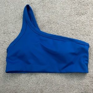 Blue one shoulder sports bra